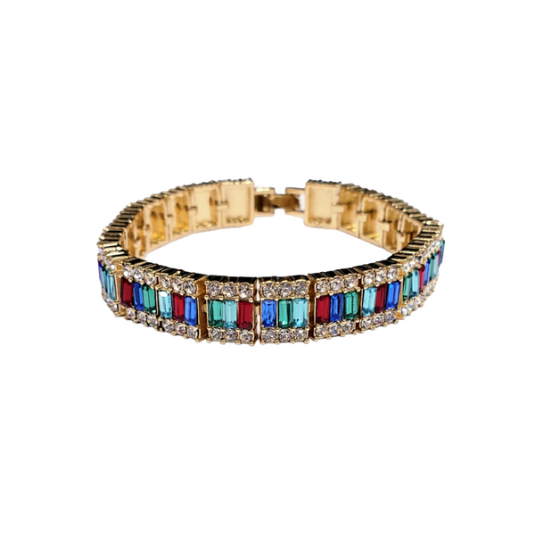 Gold With Crystal Trim and Multicolor Baguette Bracelet