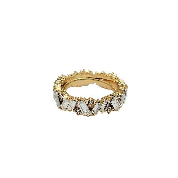 Gold With Round Crystal Baguette Ring