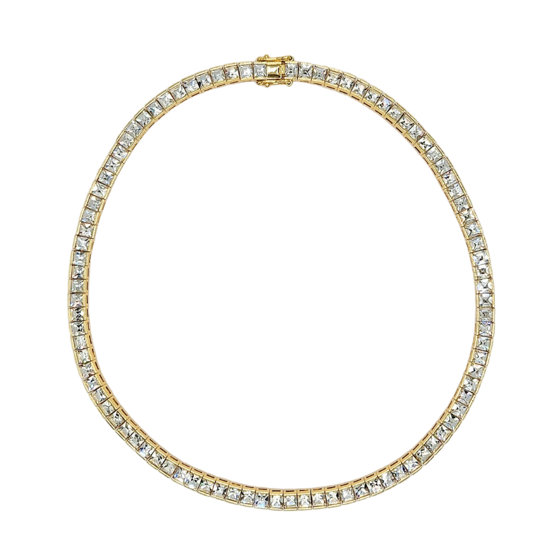 Gold with Clear Crystal Baguette Necklace