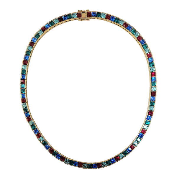 Gold With Multi Color Stones Baguette Necklace