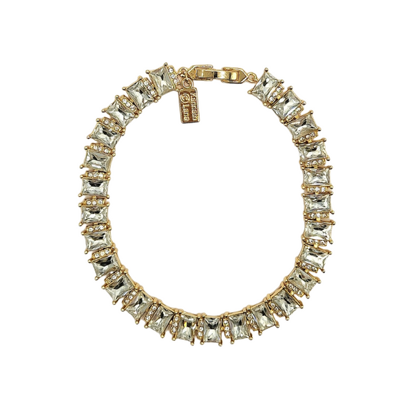 Gold With Crystal Baguette Fold Over Clasp Bracelet