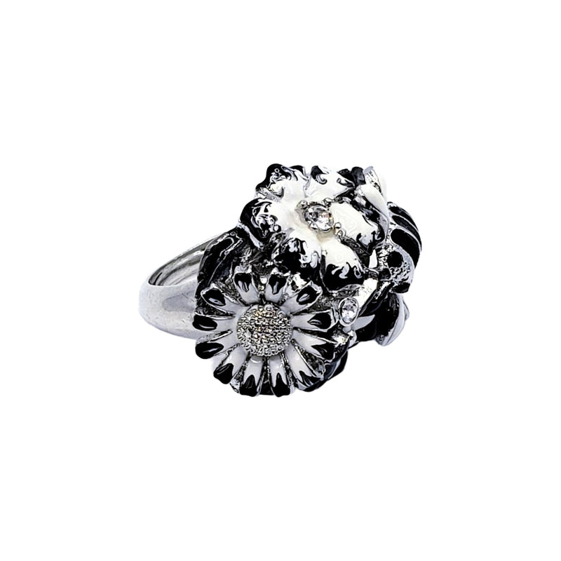 Vintage Black and White Flower Ring