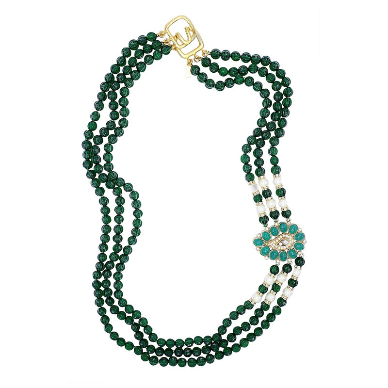 Vintage Emerald Bead Pendant Necklace