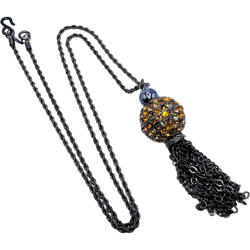 Vintage Gunmetal with Hematite Disco Ball Tassel Necklace