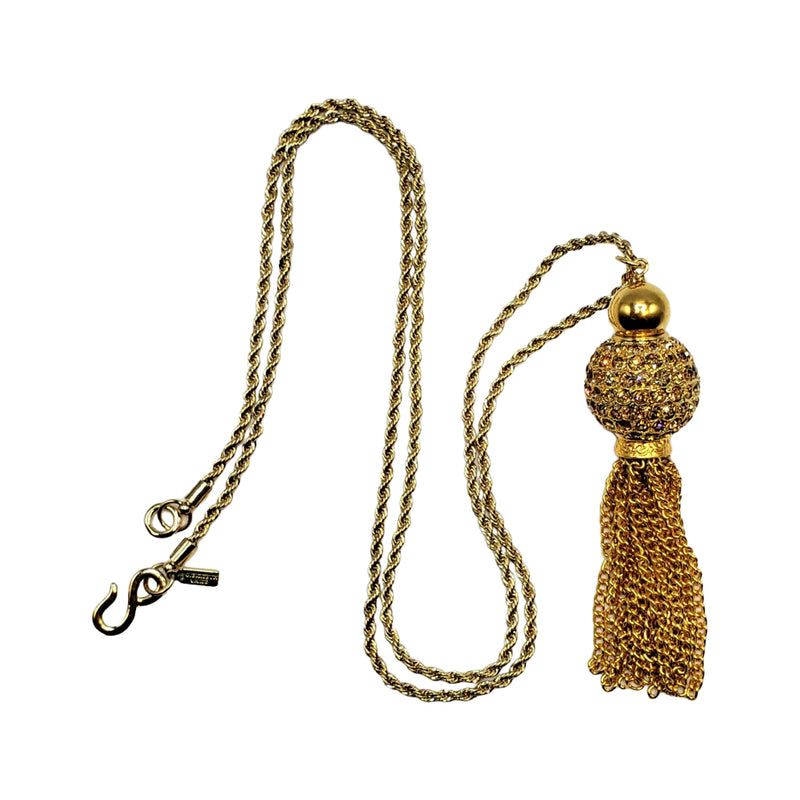 Vintage Gold with Topaz Disco Ball Tassel Necklace