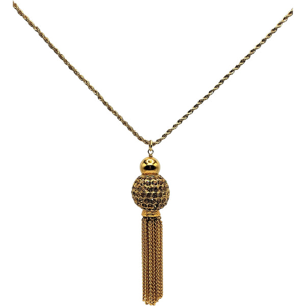 Vintage Gold with Topaz Disco Ball Tassel Necklace