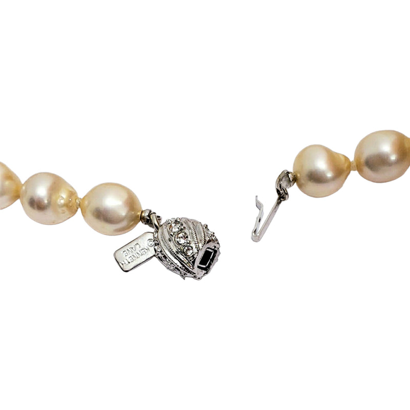 Vintage Cream Pearl with Crystal Barrel Slide in Closure Necklace