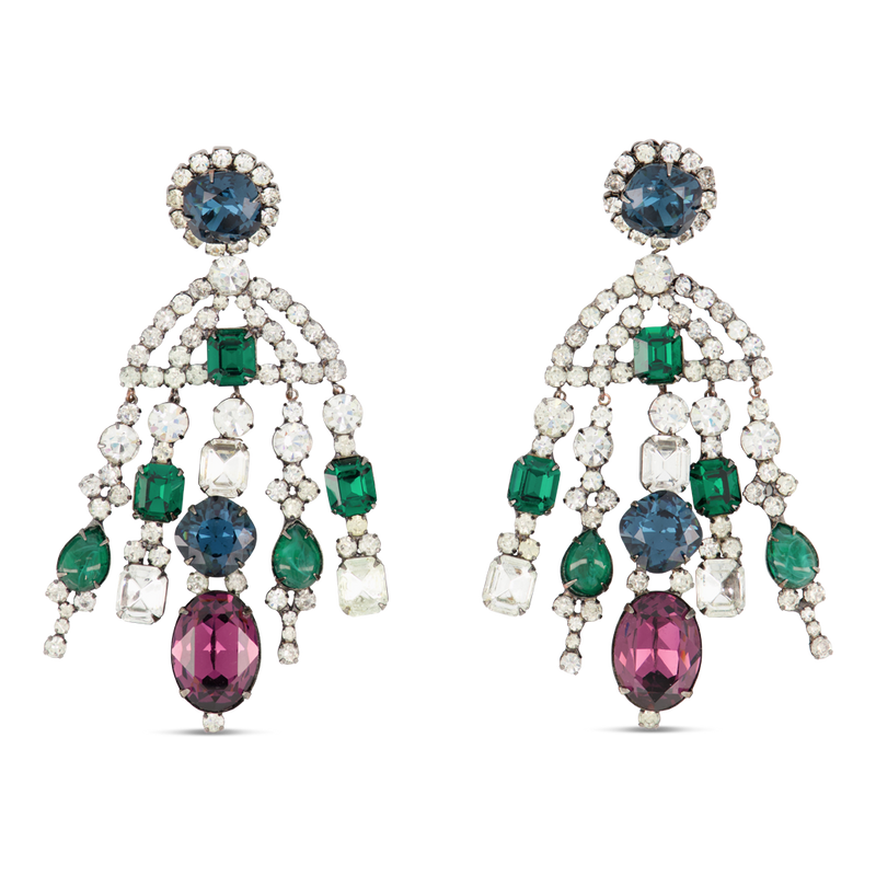 Vintage Sapphire, Emerald and Amethyst Stones Clip Earring