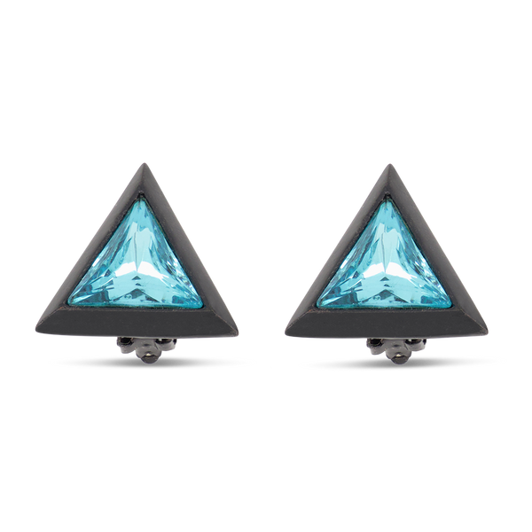 Vintage Gunmetal and Black Triangle Earring with Aqua Center Stone