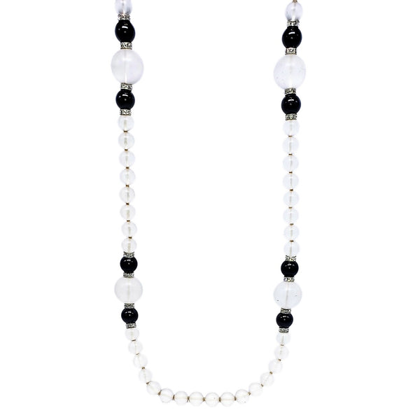 Vintage Black Bead and Rhinestone Rhondelles Necklace