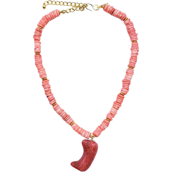 Vintage Light Coral Chip Necklace with Coral Pendant