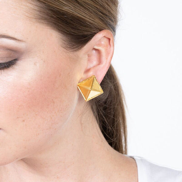 Satin Gold Pyramid Clip Earrings