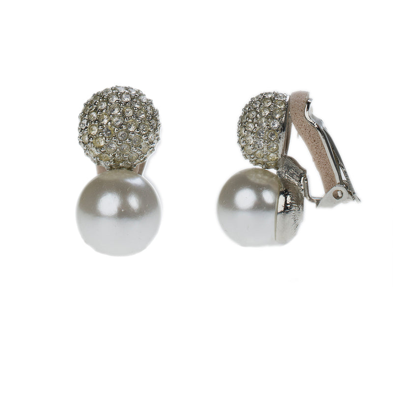 Pave Crystal & Pearl Bottom Pierced or Clip Earrings