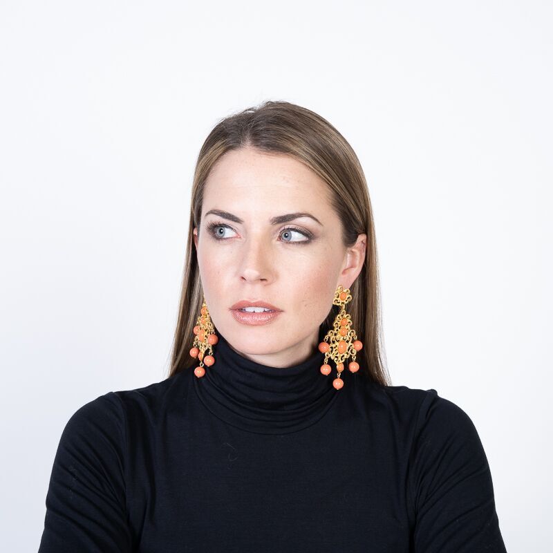 Filagree & Coral Drop Clip Earring