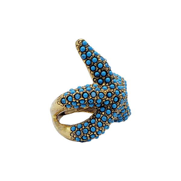 Vintage Turquoise Dots Starfish Ring