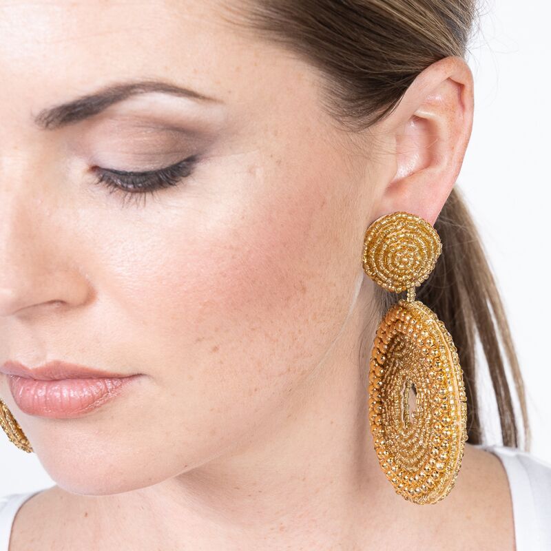 Gold Seedbead Circle Drop Pierced Earrings